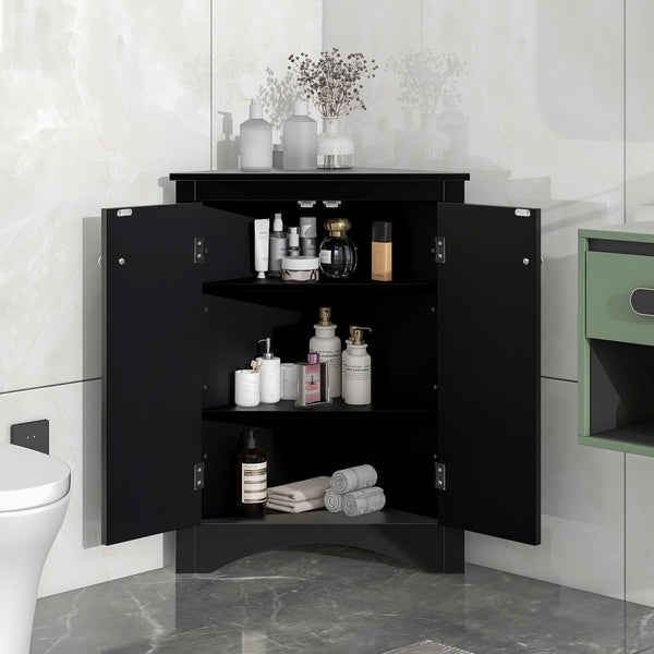 Supfirm Black Triangle Bathroom Storage Cabinet with Adjustable Shelves, Freestanding Floor Cabinet for Home Kitchen