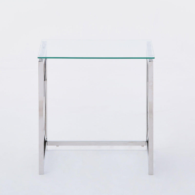 Supfirm 3 Pieces Silver Square Nesting Glass End Tables- Small Coffee Table Set- Stainless Steel Small Coffee Tables with Clear Tempered Glass- 18" Modern Minimalist Side Table for Living Room (Curve) - Supfirm