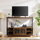 Supfirm Wine shelf table, modern wine bar cabinet, console table, bar table, TV cabinet, sideboard with storage compartment, can be used in living room, dining room, kitchen, entryway, hallway. Hazelnut Brown - Supfirm