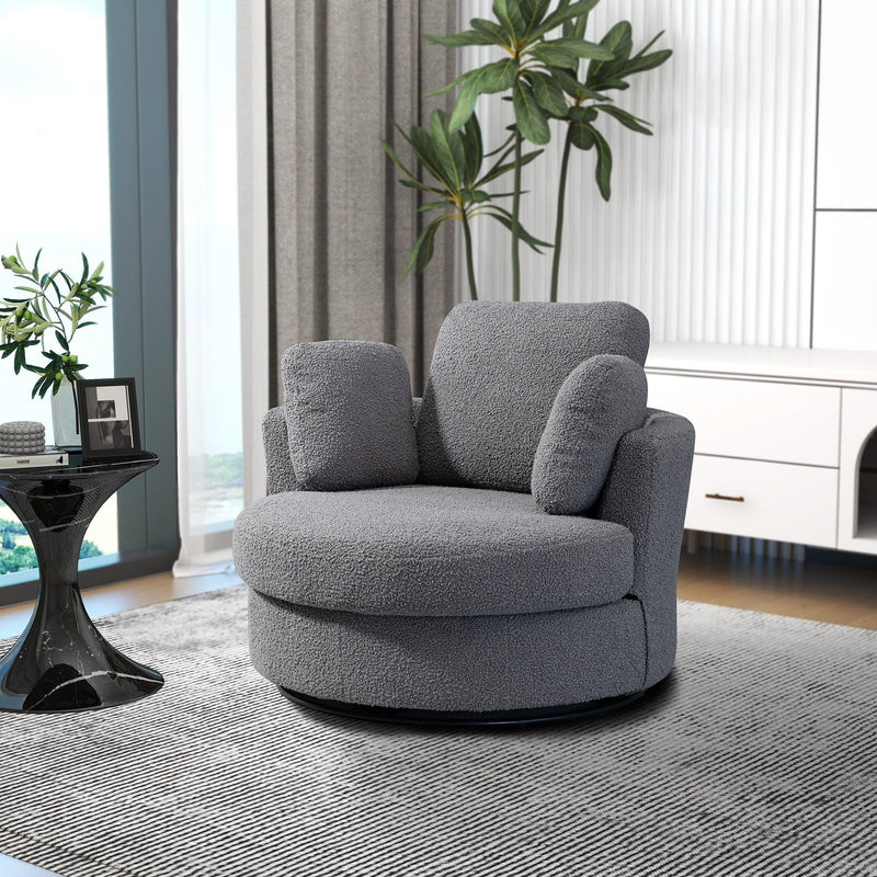 Supfirm 42.2"W Swivel Accent Barrel Chair and Half Swivel Sofa With 3 Pillows 360 Degree Swivel Round Sofa Modern Oversized Arm Chair Cozy Club Chair for Bedroom Living Room Lounge Hotel, Dark Gray Boucle - Supfirm