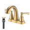 Supfirm 2 Handle 4 Inch Centerset Bathroom Sink Faucet with Pop-Up Drain, Brushed Gold