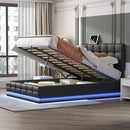 Tufted Upholstered Platform Bed with Hydraulic Storage System,Queen Size PU Storage Bed with LED Lights and USB charger, Black - Supfirm