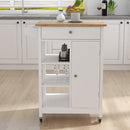 Kitchen island rolling trolley cart with Adjustable Shelves and towel rack rubber wood table top - Supfirm