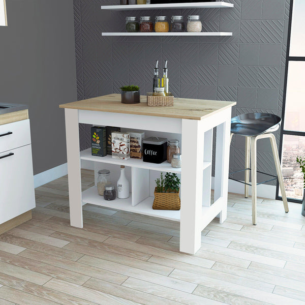 Rockaway 3-Shelf Kitchen Island White and Light Oak - Supfirm