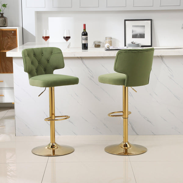 Modern Barstools Bar Height, Swivel Velvet Bar Stool Counter Height Bar Chairs Adjustable Tufted Seat Stool with Back& Footrest for Home Bar Kitchen Island Chair (Avocado, Set of 2) - Supfirm