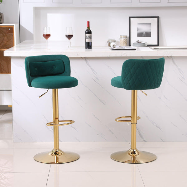 Modern Barstools Bar Height, Swivel Velvet Bar Stool Counter Height Bar Chairs Seat Adjustable Tufted Stool with Back& Footrest for Home Bar Kitchen Island Chair (Emerald, Set of 2) - Supfirm