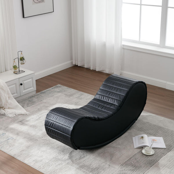 Rocking Leisure bench,Relax Yoga Chaise, Modern Faux Leather Curved Sofa, Upholstered Yoga Chaise for Living Room Bed Room,Decompression chair,White & Black - Supfirm