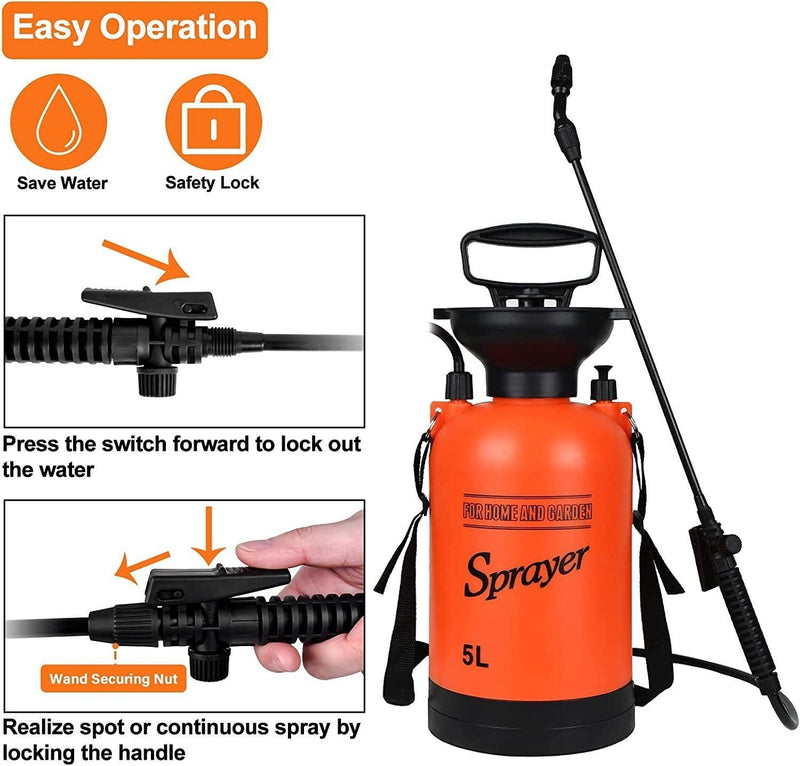 Supfirm 1.35 Gallon Lawn Garden Pump Sprayer with 2 Different Spray Patterns, Mosquito Sprayer Adjustable Shoulder Strap Pressure Relief Valve, Multi-Purpose for Yard, Weed, Plant, 1.35gallon - Supfirm