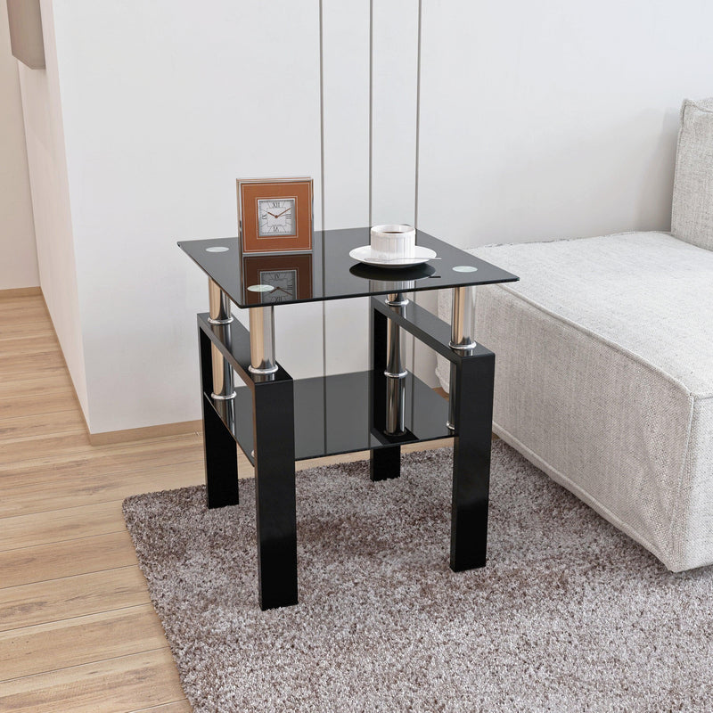 Supfirm 1-Piece Modern Tempered Glass Tea Table Coffee Table End Table, Square Table for Living Room, Black - Supfirm