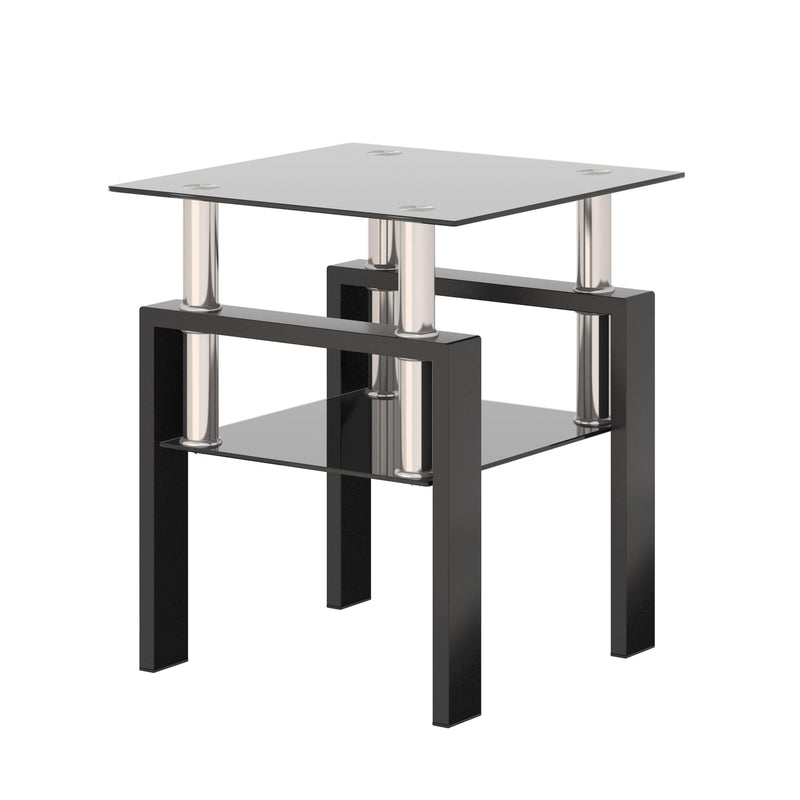 Supfirm 1-Piece Modern Tempered Glass Tea Table Coffee Table End Table, Square Table for Living Room, Black - Supfirm