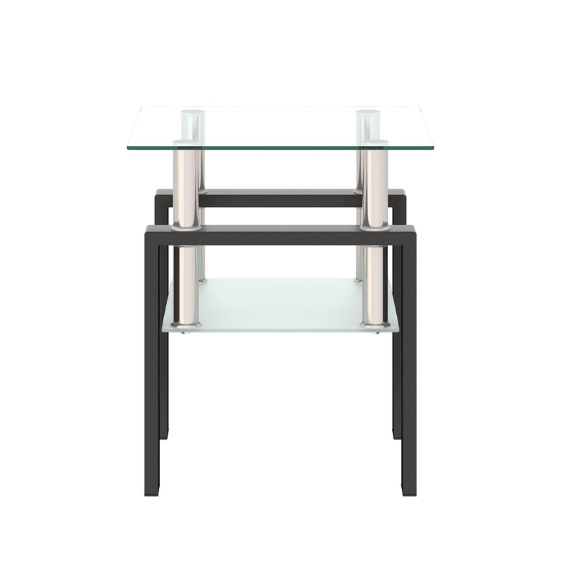 Supfirm 1-Piece Modern Tempered Glass Tea Table Coffee Table End Table, Square Table for Living Room, Transparent/Black - Supfirm