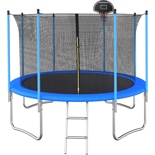 10 FT TRAMPOLINE INSIDE SAFETY NET WITH BASKETBALL HOOP - Supfirm