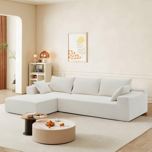 109*68" Modular Sectional Living Room Sofa Set, Modern Minimalist Style Couch, Upholstered Sleeper Sofa for Living Room, Bedroom, Salon, 2 PC Free Combination, L-Shape, White - Supfirm