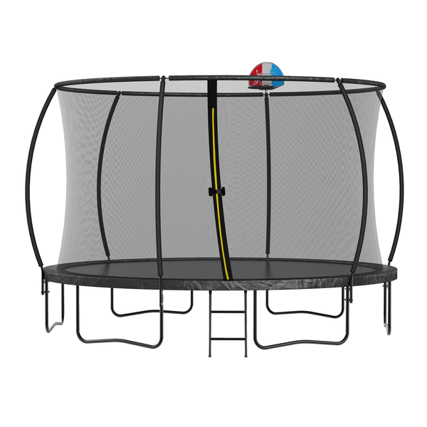 14FT Trampoline with backboard , Outdoor Pumpkin Trampoline for Kids and Adults with Enclosure Net and Ladder - Supfirm