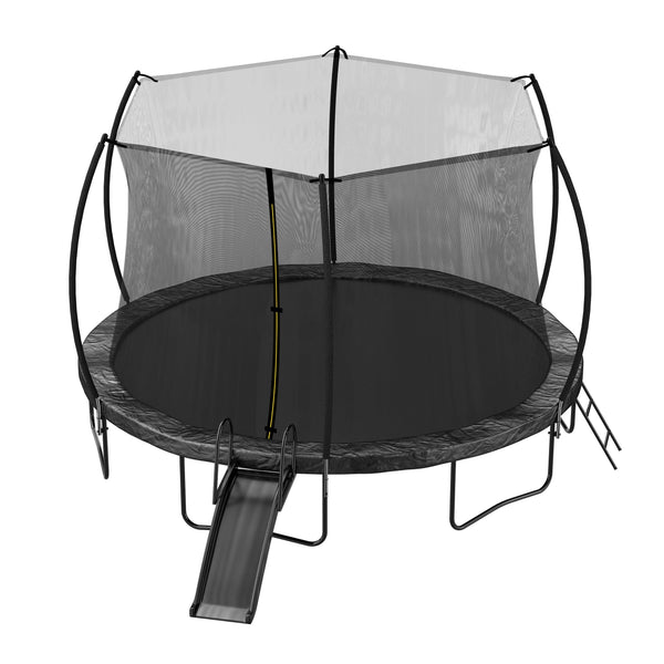 14FT Trampoline with Slide , Outdoor Pumpkin Trampoline for Kids and Adults with Enclosure Net and Ladder - Supfirm