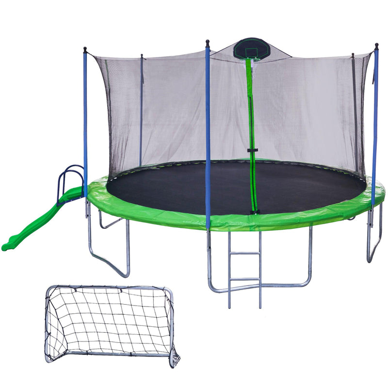 14FT Trampoline with Slide , Outdoor Trampoline for Kids and Adults with Enclosure Net and Ladder,football goal - Supfirm