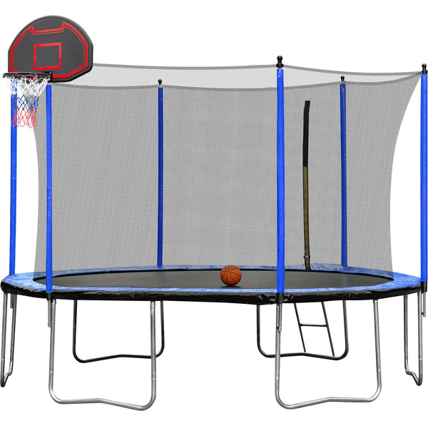 15FT Trampoline with Basketball Hoop Inflator and Ladder(Inner Safety Enclosure) Blue - Supfirm