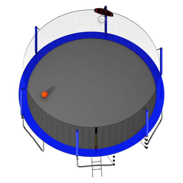 16FT Trampoline with Basketball Hoop pump and Ladder(Inner Safety Enclosure) with soccer goal blue - Supfirm