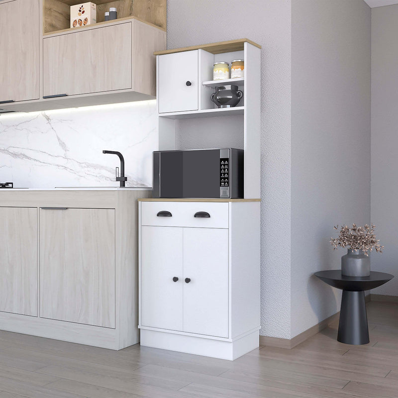 Supfirm 2-Door Cabinet Microwave Kitchen Pantry in White and Macadamia - Supfirm