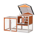 2-Story Wooden Rabbit Hutch Bunny Cage, Chicken Coop, Pet House for Small Animals, Orange + White - Supfirm