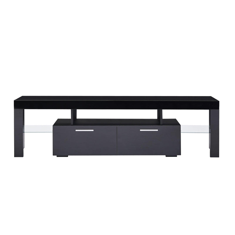 Supfirm 20 minutes quick assemble,Black morden TV Stand with LED Lights,high glossy front TV Cabinet,can be assembled in Lounge Room, Living Room or Bedroom,color:black - Supfirm