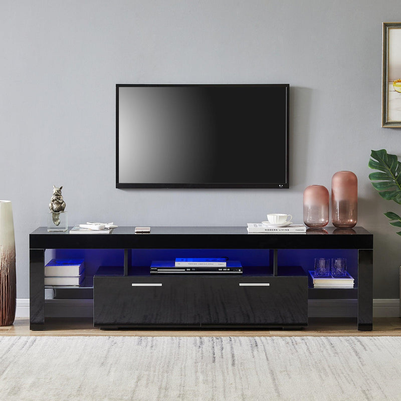 Supfirm 20 minutes quick assemble,Black morden TV Stand with LED Lights,high glossy front TV Cabinet,can be assembled in Lounge Room, Living Room or Bedroom,color:black - Supfirm