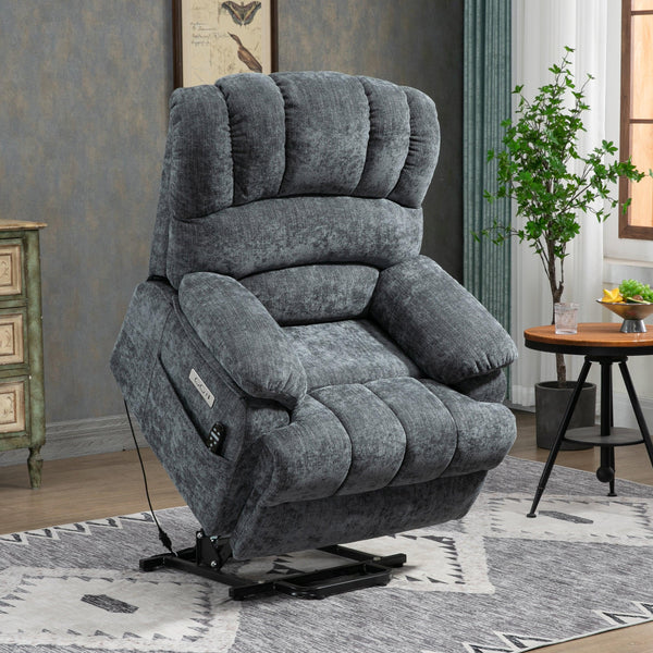23" Seat Width and High Back Large Size Blue Chenille Power Lift Recliner Chair with 8-Point Vibration Massage and Lumbar Heating - Supfirm