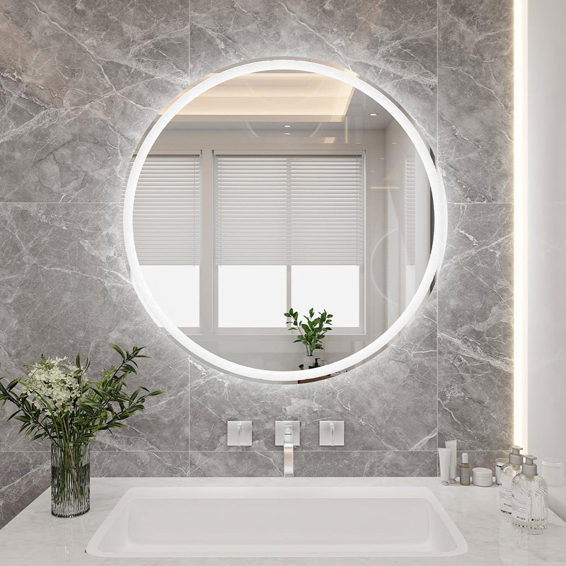 Supfirm 24 Inch Round Backlit Bathroom Mirror, LED round mirror with lighting strip, waterproof LED strip with adjustable 3-color and dimmable lighting,Touch Control, Vanity Mirror - Supfirm