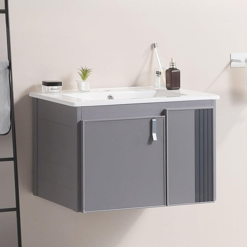 Supfirm 24' Stylish Aluminum Wall Mounted Bathroom Vanity with White sink,Asymmetric chic Soft Close Cabinet Doors, Aluminium,Excluding faucets,Grey - Supfirm