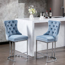 26" Counter Height Bar Stools Set of 2, Modern Velvet Barstools with Button Back&Rivet Trim Upholstered Kitchen Island Chairs with Sturdy Chromed Metal Base Legs Farmhouse Bar Stools,Light Blue,2 Pack - Supfirm