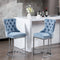 26" Counter Height Bar Stools Set of 2, Modern Velvet Barstools with Button Back&Rivet Trim Upholstered Kitchen Island Chairs with Sturdy Chromed Metal Base Legs Farmhouse Bar Stools,Light Blue,2 Pack - Supfirm