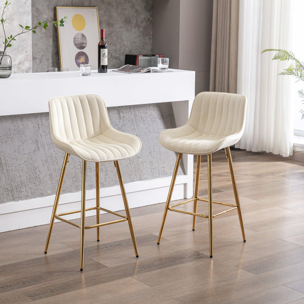 26 Inch Set of 2 Bar Stools,with Chrome Footrest Velvet Fabric Counter Stool Golden Leg Simple Bar Stool, Kitchen Island Seats, CREAM - Supfirm