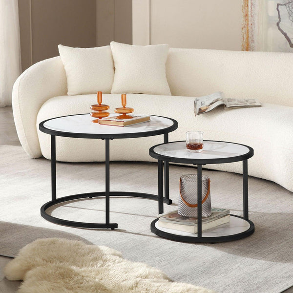 Supfirm 27.16inch Marble Pattern MDF Top with Black Metal Frame nesting coffee table set of 2 - Supfirm