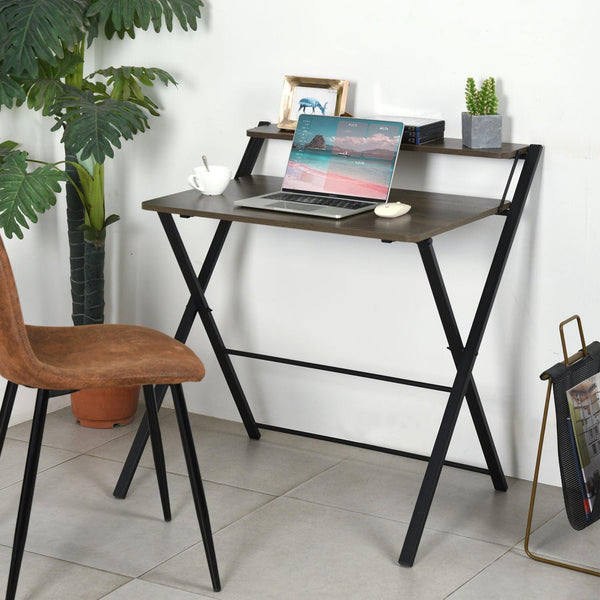 29.6" foldable desk with tier - WALNUT & BLACK - Supfirm