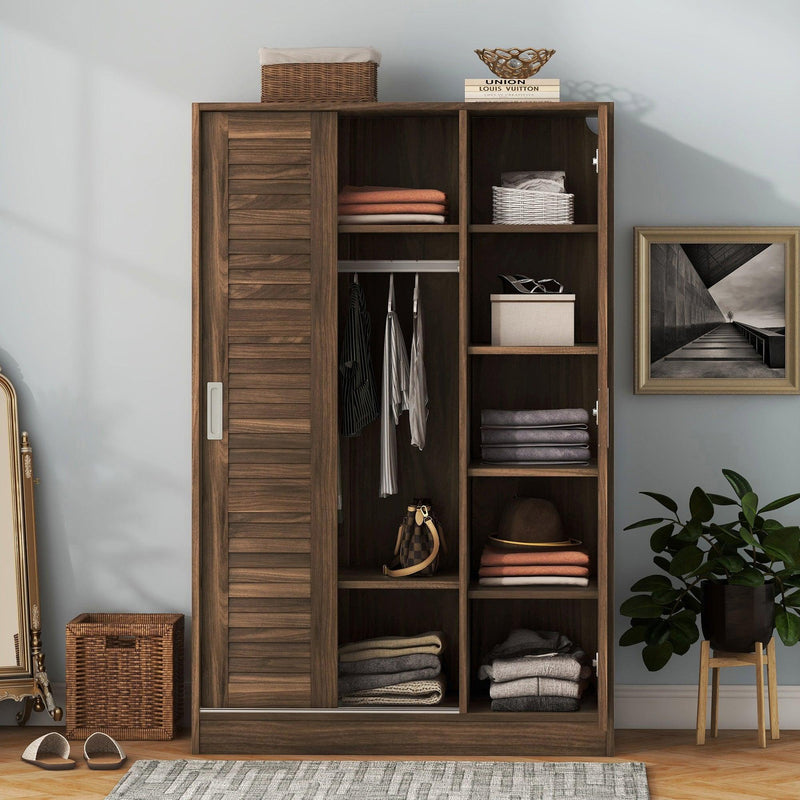 3-Door Shutter Wardrobe with shelves, Walnut - Supfirm