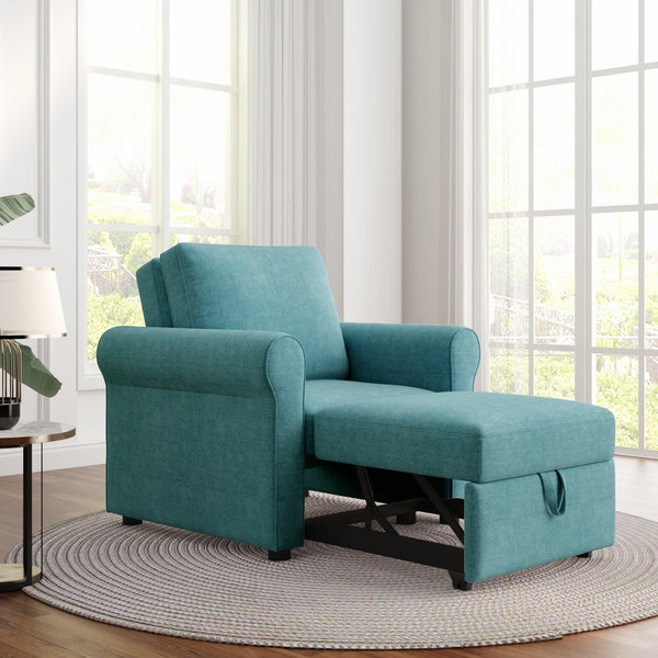 3-in-1 Sofa Bed Chair, Convertible Sleeper Chair Bed,Adjust Backrest Into a Sofa,Lounger Chair,Single Bed,Modern Chair Bed Sleeper for Adults,Teal(Old sku:WF301161AAW) - Supfirm