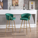 30 Inch Set of 2 Bar Stools,with Chrome Footrest and Base Velvet + Golden Leg Simple Bar Stool, Kitchen Island Seats, GREEN - Supfirm