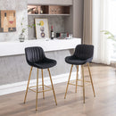 30 inch Set of 2 Bar Stools,with Chrome Footrest Velvet Fabric Counter Stool Golden Leg Simple High Bar Stool, Kitchen Island Seats, black - Supfirm