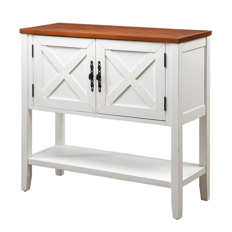 Supfirm 35’’ Farmhouse Wood Buffet Sideboard Console Table with Bottom Shelf and 2-Door Cabinet, for Living Room, Entryway,Kitchen Dining Room Furniture( Antique White + Walnut Top) - Supfirm