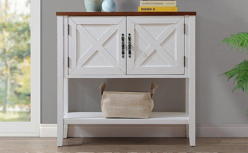 Supfirm 35’’ Farmhouse Wood Buffet Sideboard Console Table with Bottom Shelf and 2-Door Cabinet, for Living Room, Entryway,Kitchen Dining Room Furniture( Antique White + Walnut Top) - Supfirm