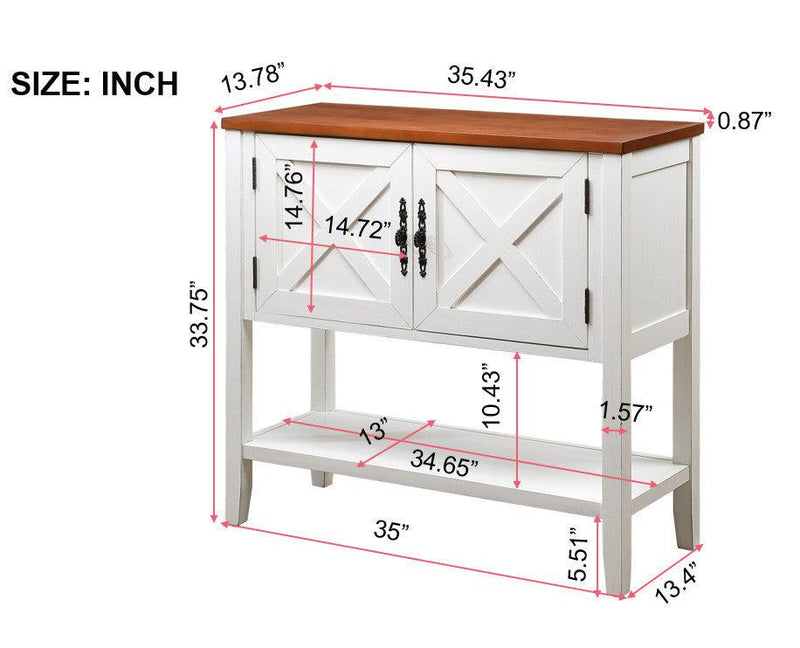 Supfirm 35’’ Farmhouse Wood Buffet Sideboard Console Table with Bottom Shelf and 2-Door Cabinet, for Living Room, Entryway,Kitchen Dining Room Furniture( Antique White + Walnut Top) - Supfirm