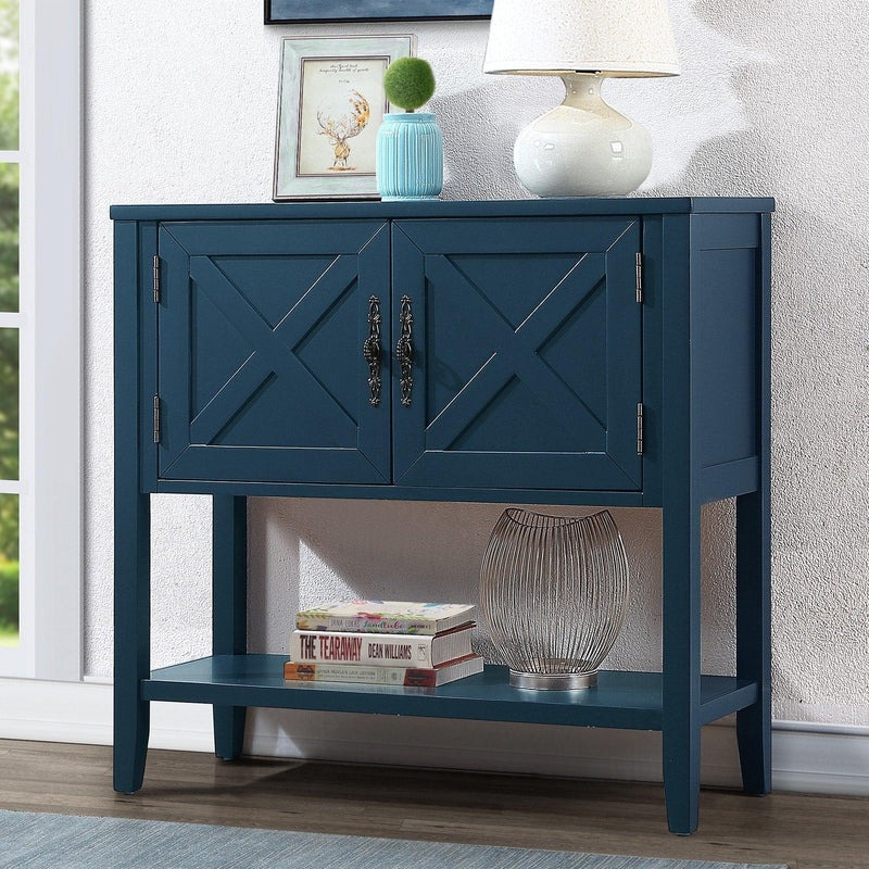 35'' Farmhouse Wood Buffet Sideboard Console Table with Bottom Shelf and 2-Door Cabinet, for Living Room, Entryway,Kitchen Dining Room Furniture (Navy Blue) - Supfirm