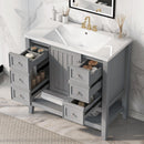 36" Bathroom Vanity with Sink Combo, One Cabinet and Three Drawers, Solid Wood and MDF Board, Grey - Supfirm