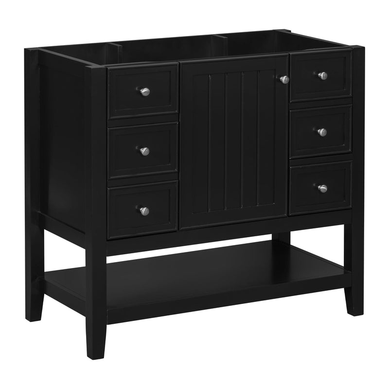 36" Bathroom Vanity without Sink, Cabinet Base Only, One Cabinet and three Drawers, Black - Supfirm