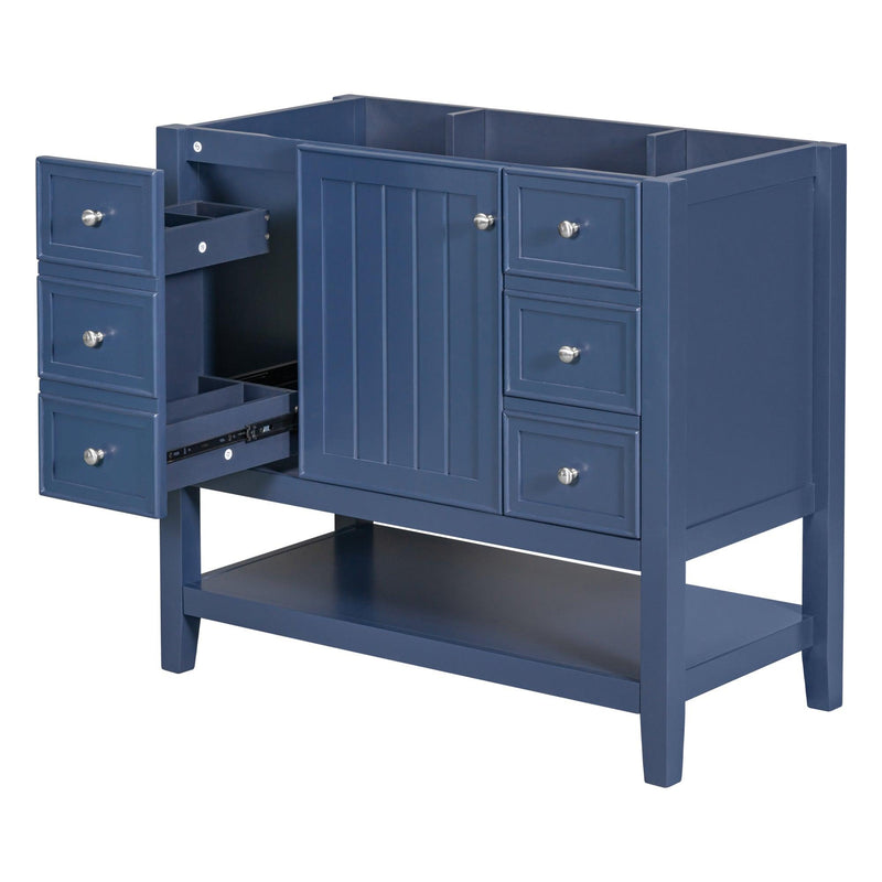 36" Bathroom Vanity without Sink, Cabinet Base Only, One Cabinet and three Drawers, Blue - Supfirm