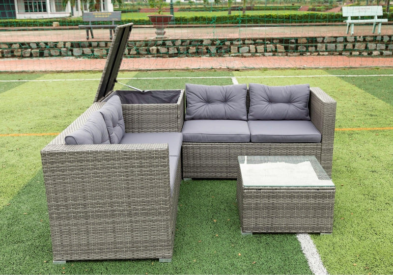 Supfirm 4 Piece Patio Sectional Wicker Rattan Outdoor Furniture Sofa Set with Storage Box Grey - Supfirm