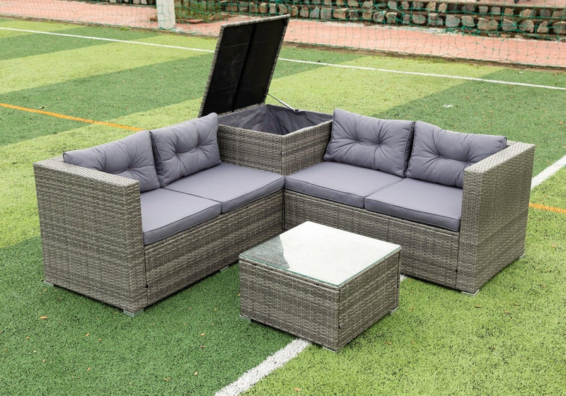 Supfirm 4 Piece Patio Sectional Wicker Rattan Outdoor Furniture Sofa Set with Storage Box Grey - Supfirm