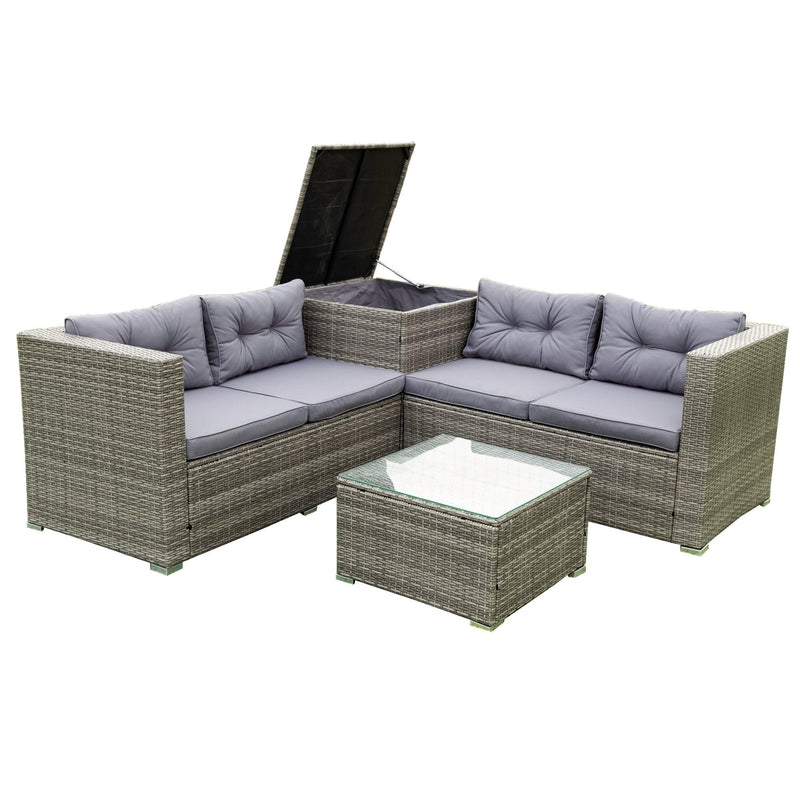 Supfirm 4 Piece Patio Sectional Wicker Rattan Outdoor Furniture Sofa Set with Storage Box Grey - Supfirm