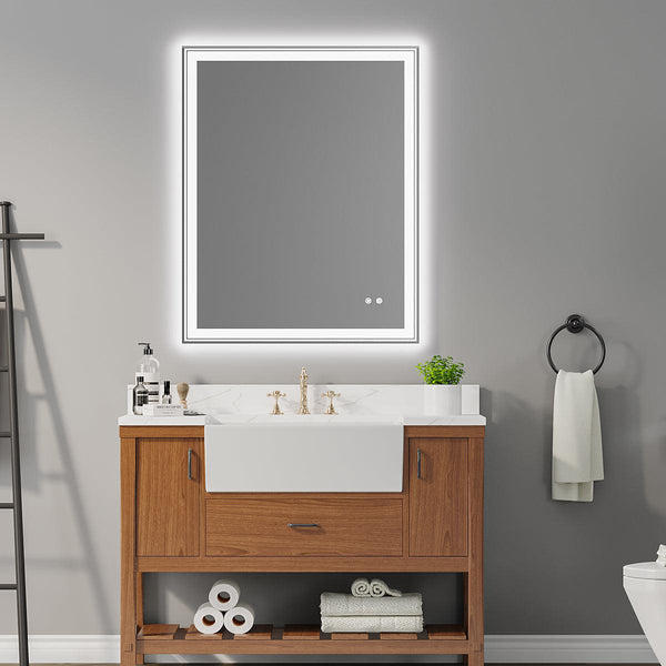 40×32 inch LED-Lit bathroom mirror, wall mounted anti-fog memory Adjustable Brightness front and back light Rectangular Vanity mirror - Supfirm