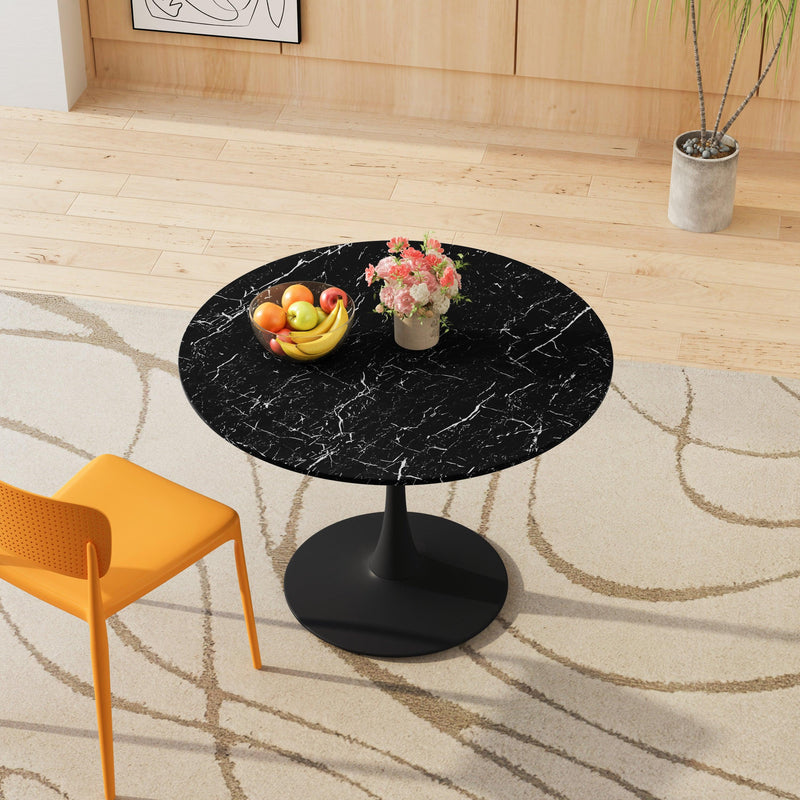 Supfirm 42.12"Modern Round Dining Table with Printed Black Marble Table Top,Metal Base  Dining Table, End Table Leisure Coffee Table - Supfirm